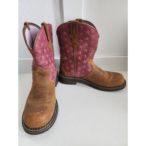 ARIAT Women's 10 Fatbaby Heritage Trio Star Pink Brown Western Boots - Picture 6 of 11